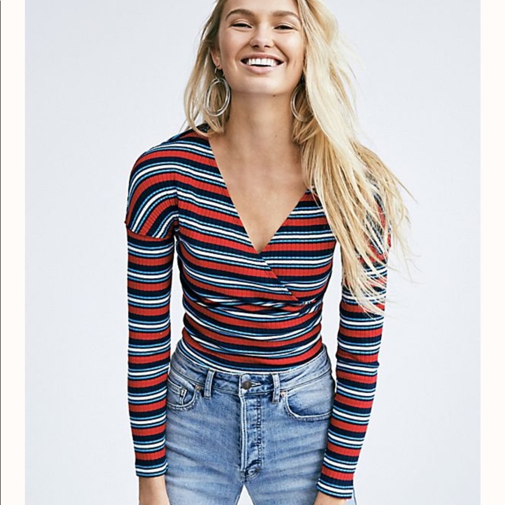 Free People Striped Long Sleeve Top - Red, Blue, White